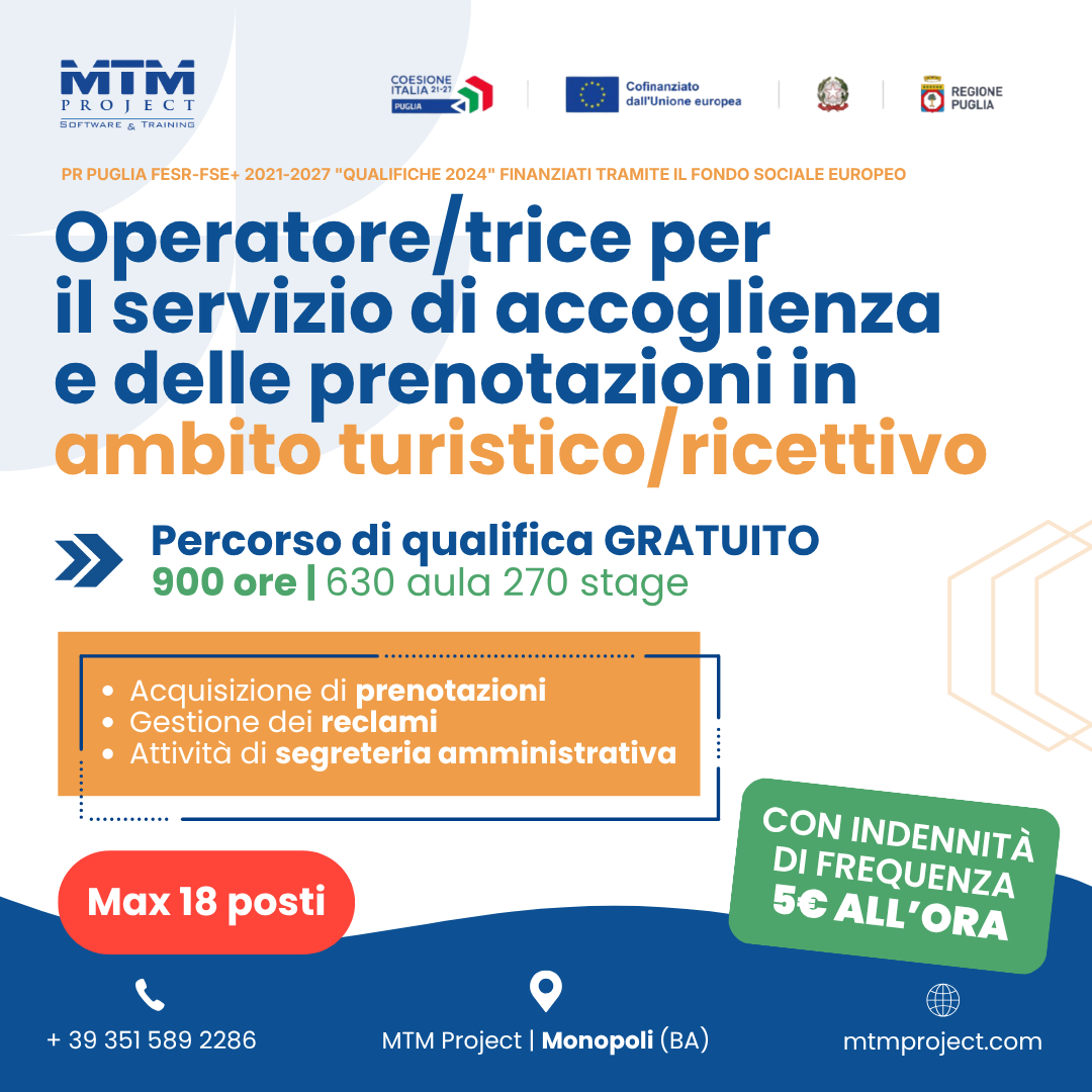 Corso gratuito Operatore per il servizio di accoglienza Monopoli